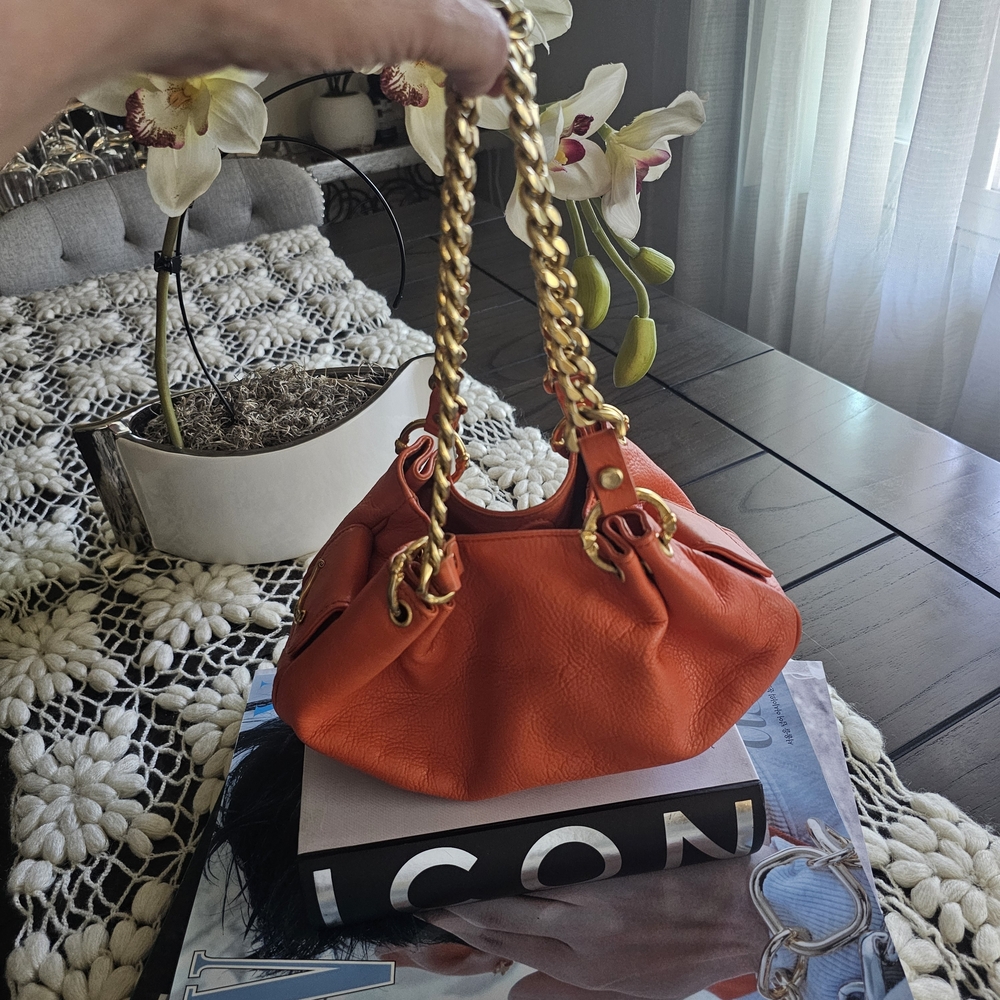Juicy Couture Super Rare Thick Orange Leather Bag with Chunky Gold Chain